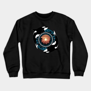 Twin Orcas on Polynesian Sunset Crewneck Sweatshirt